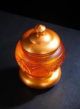 釉佛圣水杯家用观音瓶佛莲花圣水杯净化水杯八吉祥贡杯摆件