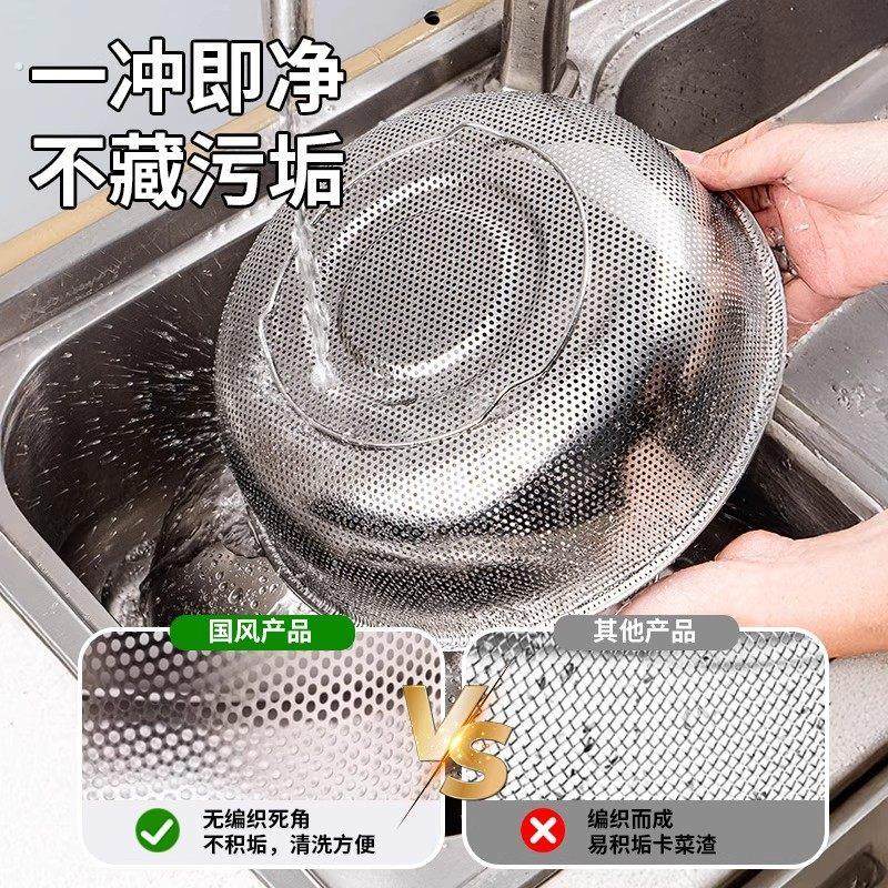 不锈钢盆子沥水篮洗菜盆洗米筛淘米神器食品级滤水篮过滤漏网筐筛,淘宝优惠券,粉丝福利购,淘宝优惠卷