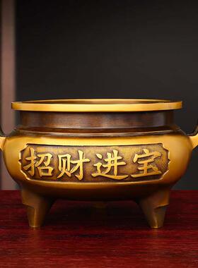 铜香炉摆件纯铜双耳香炉客厅店铺供佛用品家用三足鼎炉大号官帽炉