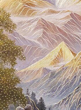 金山聚宝盆铜雕画山水画玄关装饰画入户正对门新中式走廊过道挂画