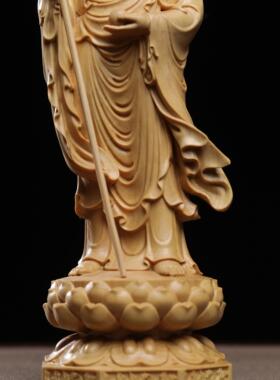 正宗小叶黄杨木雕新款地藏王佛像摆件家居装饰品家用供奉神像红木