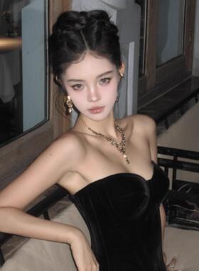 香槟色水滴流苏闪钻项链耳环套装女高级感宴会气质礼服锁骨链配饰