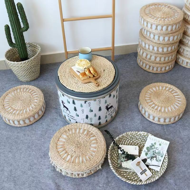 Handmade straw futon cushion, tatami mat, balcony bay window mat, round meditation mat, worship mat B&B