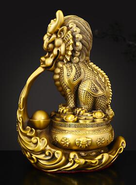 纯黄铜镇水神兽彷古吸水麒麟八卦摆件家宅安宁招财庭院办公室客厅
