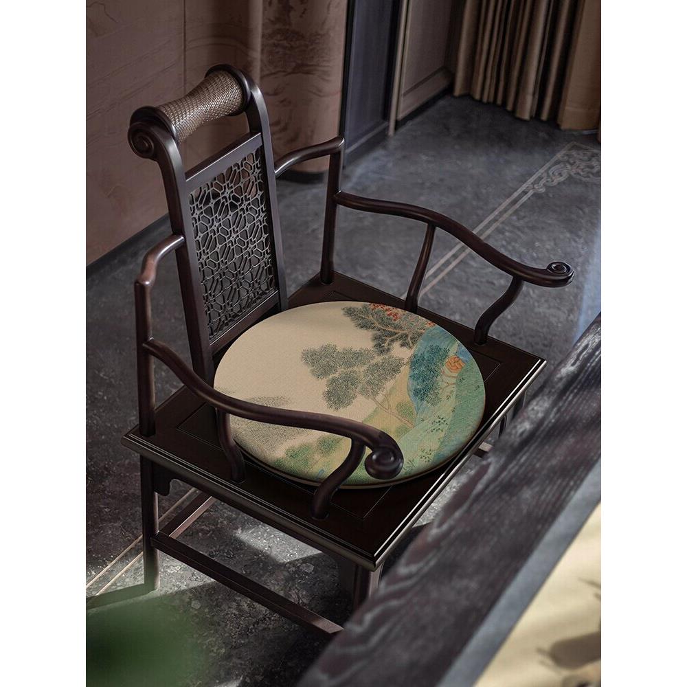 New Chinese style landscape cushion tea room living room armchair seat cushion tea house sofa futon bay window dining chair butt cushion non-slip