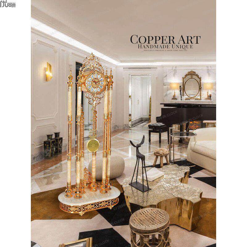 客厅落地钟欧式黄玉石立钟电子机芯静音落地钟金色酒店大厅落地钟,淘宝优惠券,粉丝福利购,淘宝优惠卷