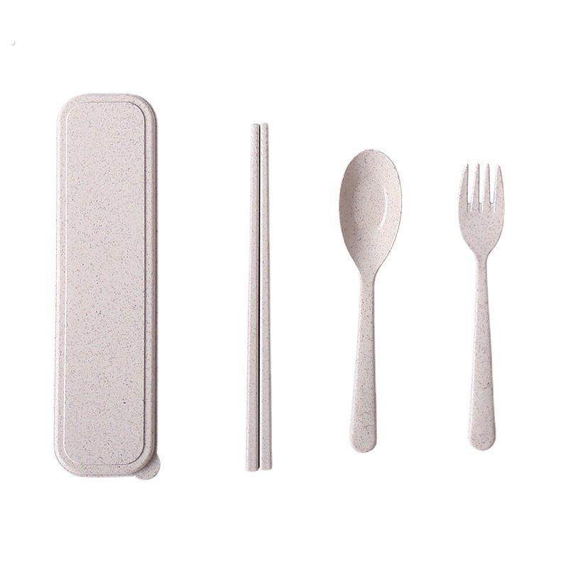 小麦秸秆勺筷叉三件套学生成人旅行餐具带盒子便携礼品餐具筷勺叉,淘宝优惠券,粉丝福利购,淘宝优惠卷