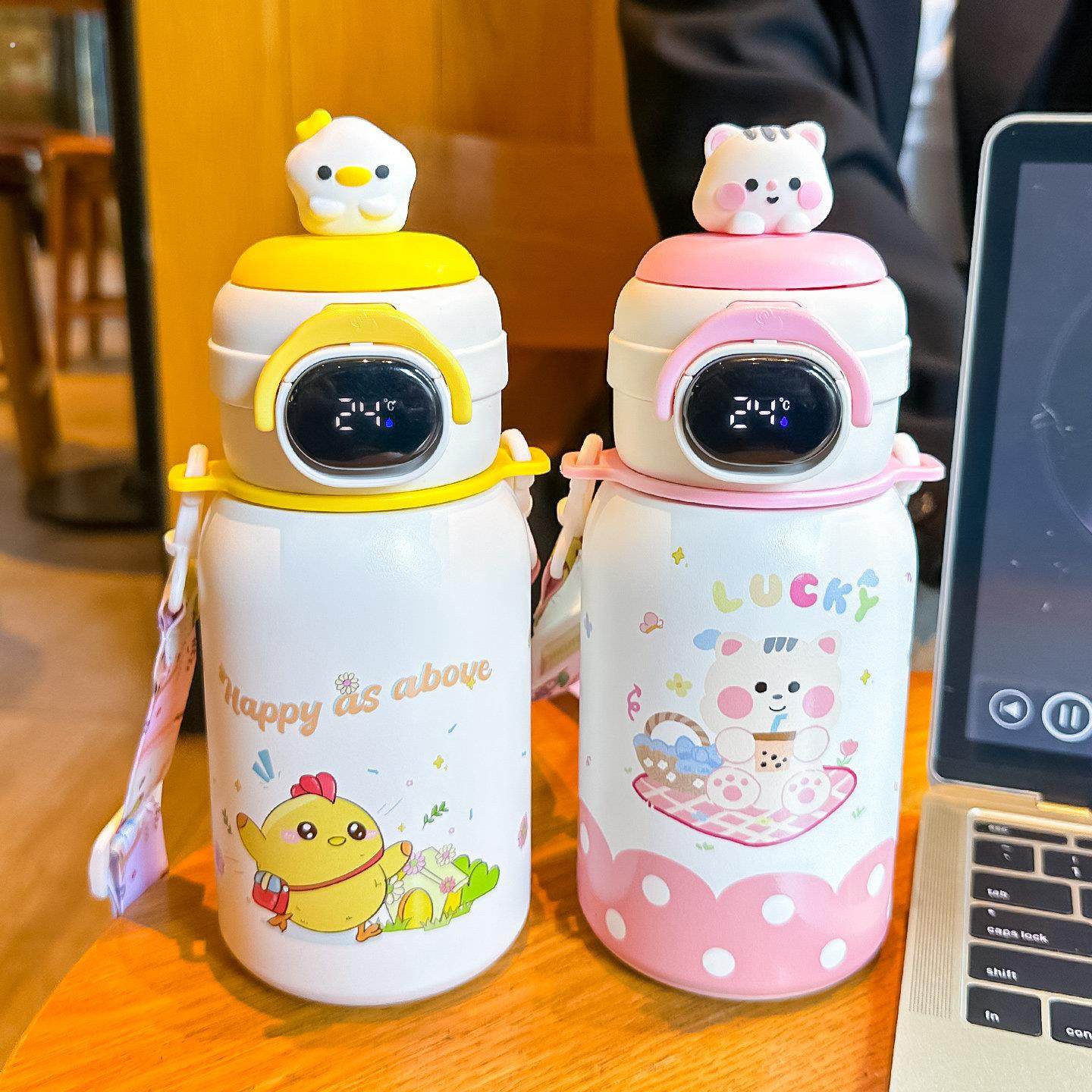 儿童保温杯女孩幼儿园智能显温吸管杯子高颜值初中生上学专用水杯,淘宝优惠券,粉丝福利购,淘宝优惠卷
