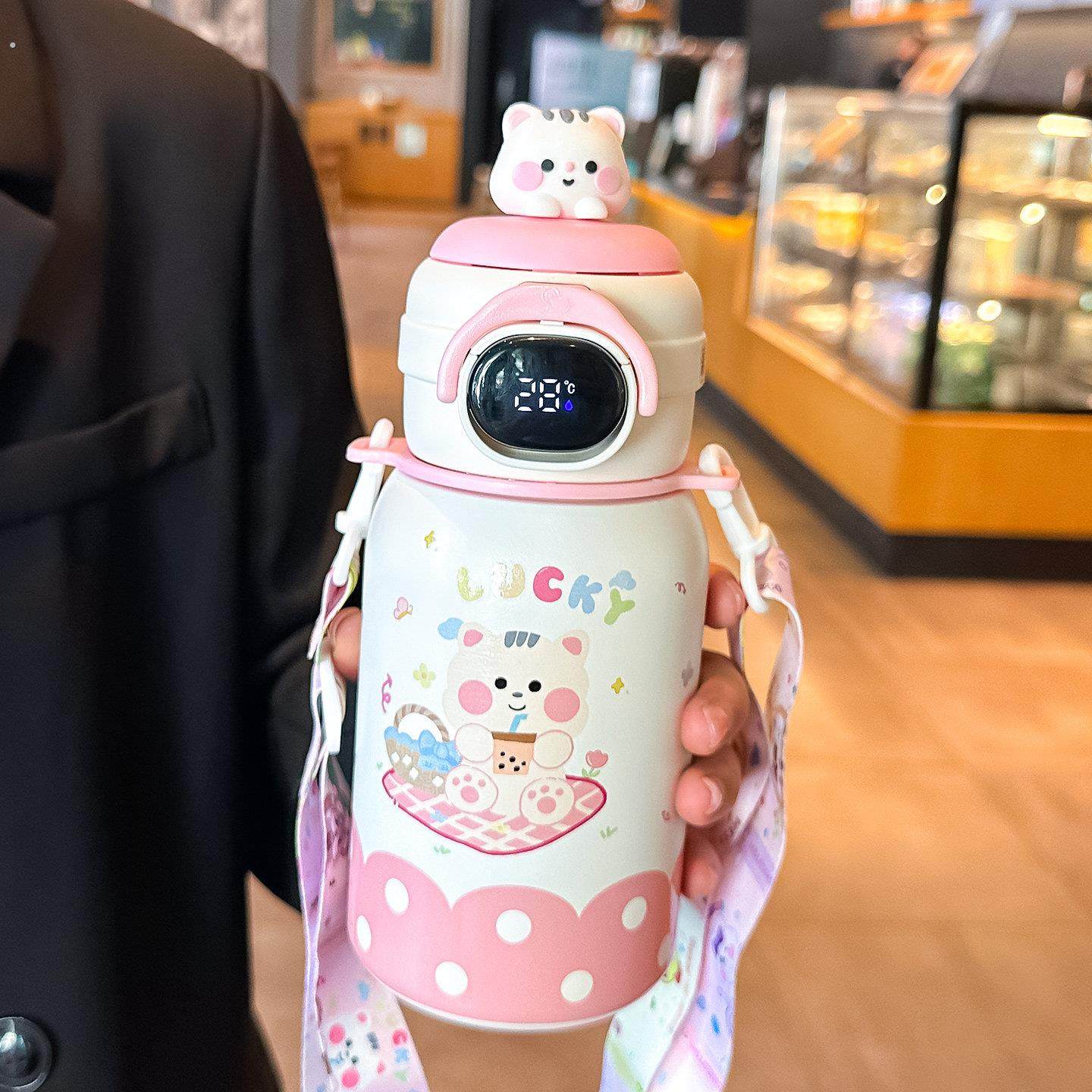 儿童保温杯女孩幼儿园智能显温吸管杯子高颜值初中生上学专用水杯,淘宝优惠券,粉丝福利购,淘宝优惠卷