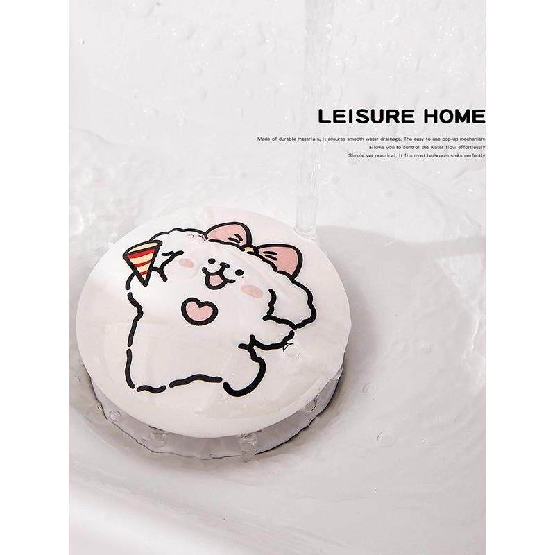 可爱线条小狗陶瓷洗脸盆卫生间洗手池漏水塞面盆下水器创意弹跳芯,淘宝优惠券,粉丝福利购,淘宝优惠卷