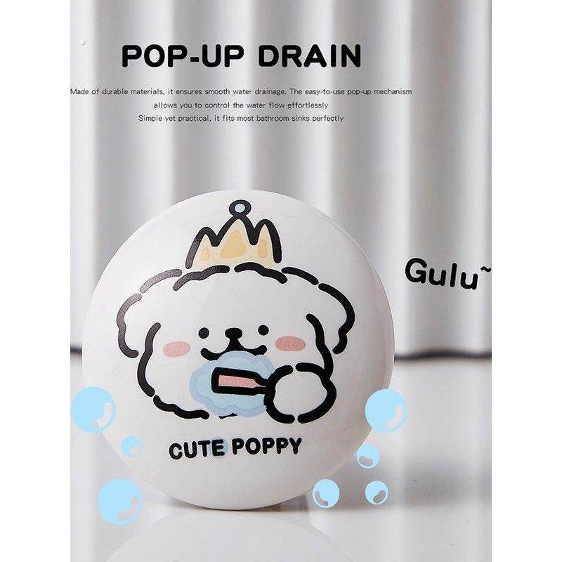 可爱线条小狗陶瓷洗脸盆卫生间洗手池漏水塞面盆下水器创意弹跳芯,淘宝优惠券,粉丝福利购,淘宝优惠卷