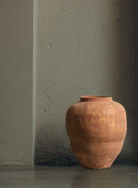 侘寂风砖红色陶罐大号粗陶花瓶复古做旧陶瓷高级感摆件装饰品花盆