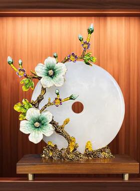 新中式兰花平安扣玄关摆件玉石客厅电视柜乔迁礼物珐琅彩装饰品
