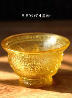 彩彩八吉琉璃碗摆件、家庭佛前圣水杯摆件、佛寺供物、净水杯、供