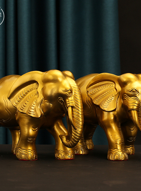 全黄铜吸水大象工艺品摆件一对客厅玄关酒柜装饰大号家居桌面饰品