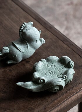 碌心  青砂石装饰摆件中式国潮茶宠逗兽记神马浮云可拆分杯垫茶搁