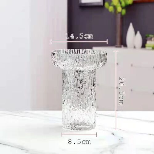 透明玻璃花瓶极冻冰纹直筒宽口餐桌客厅装饰玻璃工艺品瓶 - 图1