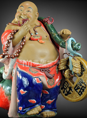 石湾公仔工艺精品家居门客厅电视柜办公室招财装饰弥勒笑佛像摆件