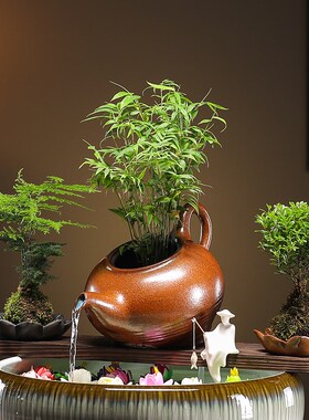 古法养鱼缸流水配件创意循环流水陶罐生态缸庭院造景室内增氧摆件