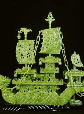 玉石龙船摆件天然酒店商场装饰高档送礼招財开业客厅创意一帆风顺