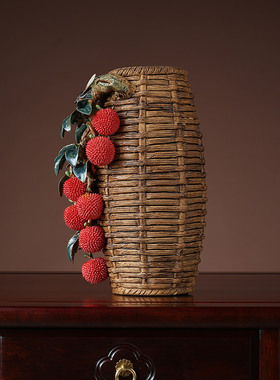 陶瓷工艺开业礼品家居电视酒柜门客厅办公室荔枝花瓶装饰摆件招财