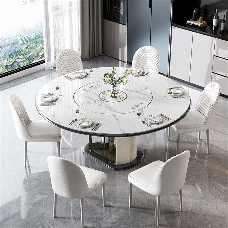 轻奢岩板餐桌电磁炉智能暖菜板电动转盘饭桌家用可伸缩折叠圆桌,淘宝优惠券,粉丝福利购,淘宝优惠卷