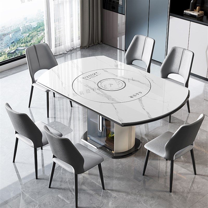 轻奢岩板餐桌电磁炉智能暖菜板电动转盘饭桌家用可伸缩折叠圆桌,淘宝优惠券,粉丝福利购,淘宝优惠卷