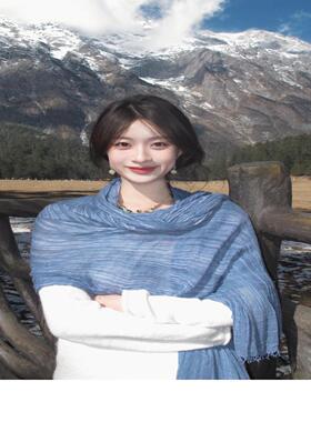 蓝色川西旅游披肩文艺薄款棉麻女