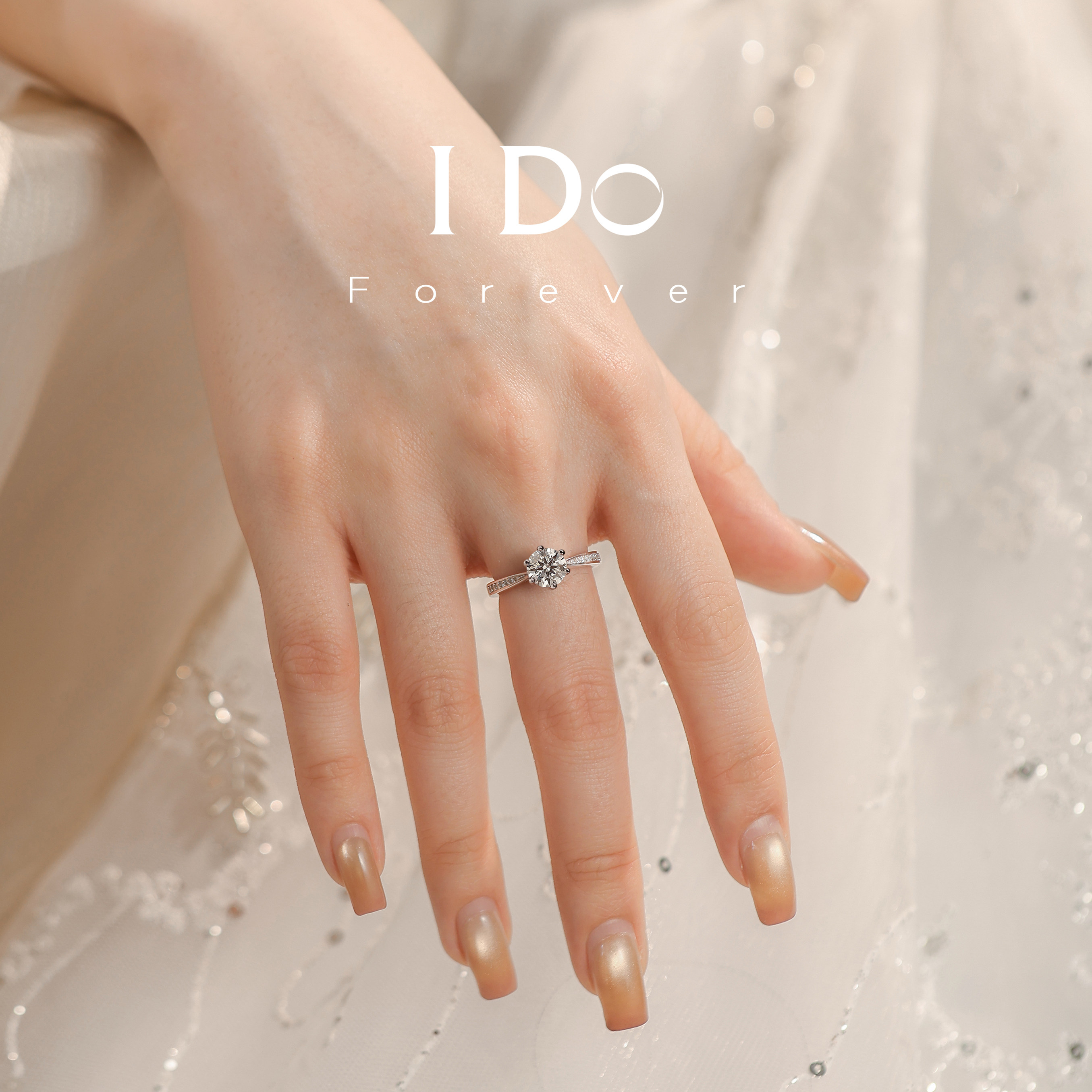 IDO Forever cultured diamond six-prong diamond ring