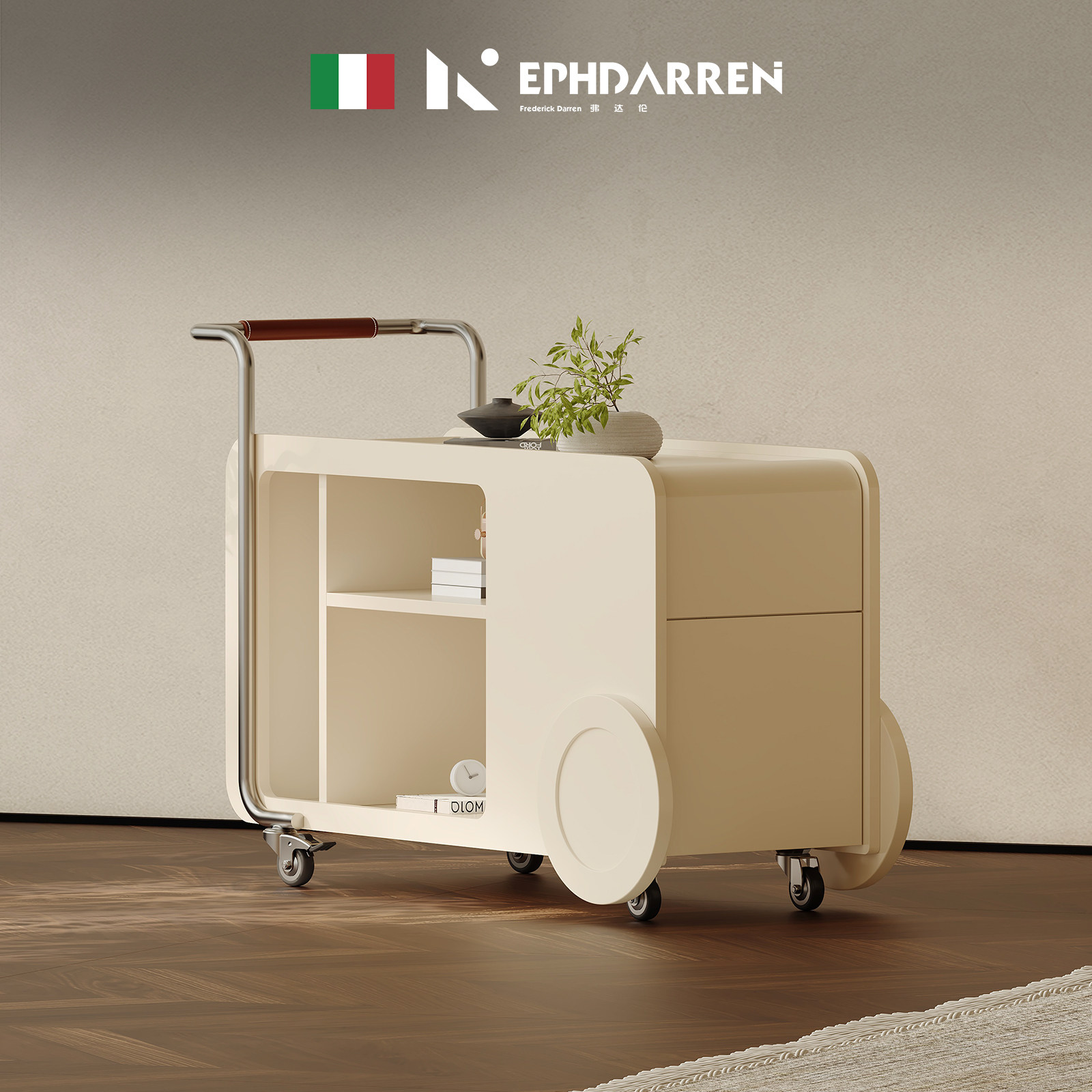 【自营】EPHDARREN/弗达伦奶油风小推车边几可移动客厅沙发边几柜,淘宝优惠券,粉丝福利购,淘宝优惠卷