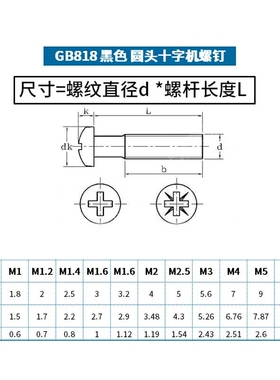M2M3M4M5M6 黑色圆头十字螺丝 镀锌黑色十字盘头螺丝机螺钉PM5.5L