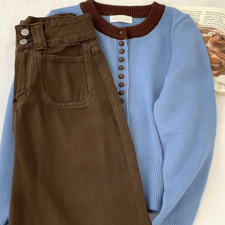 蓝色懒软糯c195针风装织开衫女秋冬新款高级设计感纽扣圆领毛衣外,淘宝优惠券,粉丝福利购,淘宝优惠卷