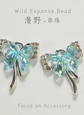 19mm湖蓝亮银镶钻蝴蝶结吊坠