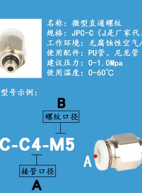 气缸快插气接头白色迷你型微型螺纹公制直通PC 4M5 6M5 6M6 4M8