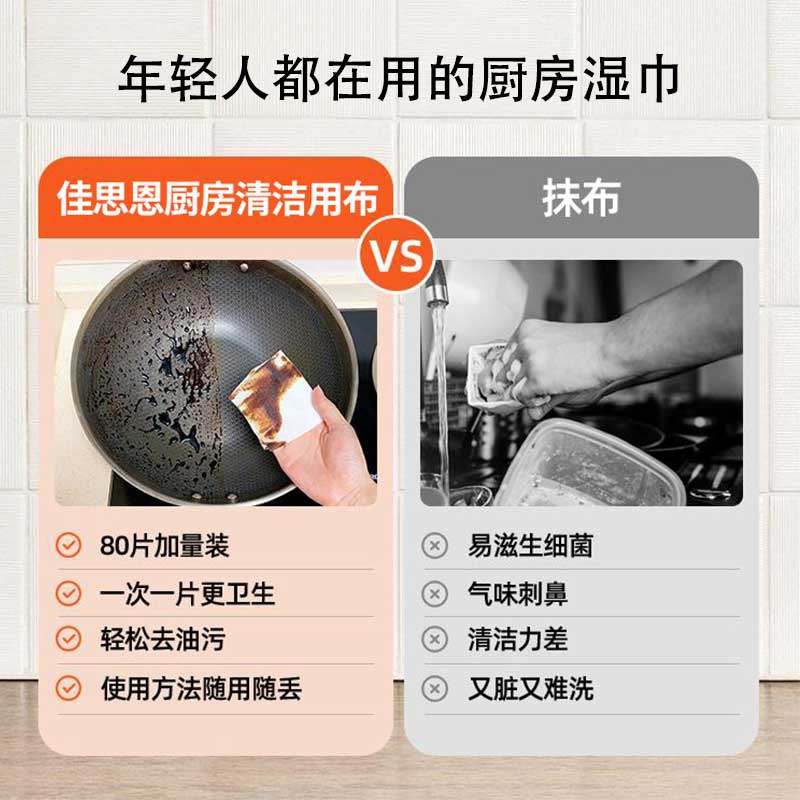 【单包】绿百荷厨房清洁湿巾80抽强力去污一次性家用厨房抹布,淘宝优惠券,粉丝福利购,淘宝优惠卷