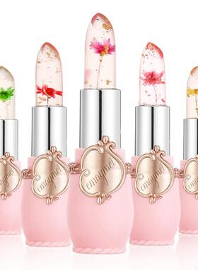 外贸爆款 Gold Foil Flower Lipstick 金箔鲜花果冻口红透明温变