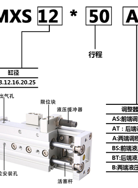 HLS直线导轨气动滑台气缸MXS16/MXS20/MXS25-10/30/40/50/75/100A