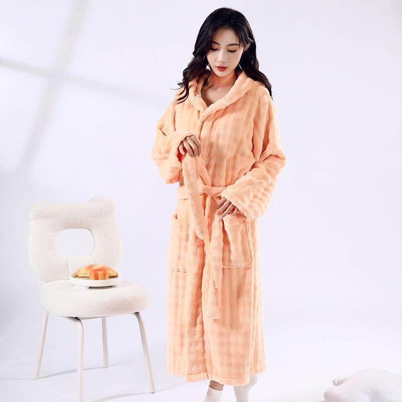 泡泡绒连帽浴袍家居服洗完澡睡袍秋冬珊瑚绒酒店女中长款浴袍,淘宝优惠券,粉丝福利购,淘宝优惠卷
