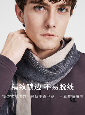 Navigare小帆船羊毛格纹针织围巾男女同款秋冬季新款休闲百搭围脖