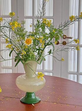 中古侘寂风 家居玻璃拼色风灯花瓶插花花器花瓶摆件花瓶客厅装饰