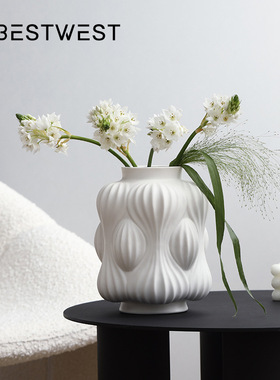Best west 新中式白色哑光陶瓷花瓶高档家居玄关客厅桌面花器摆件