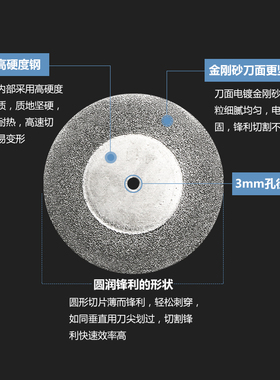 记工金刚石切割片 牙磨片金刚砂小磨片电磨锯片 玉石小切片3mm杆