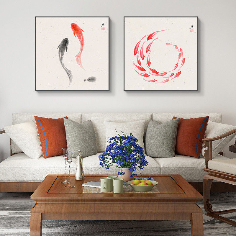 客厅装饰画新中式锦鲤鱼壁画中国风挂画玄关过道餐厅墙画,淘宝优惠券,粉丝福利购,淘宝优惠卷