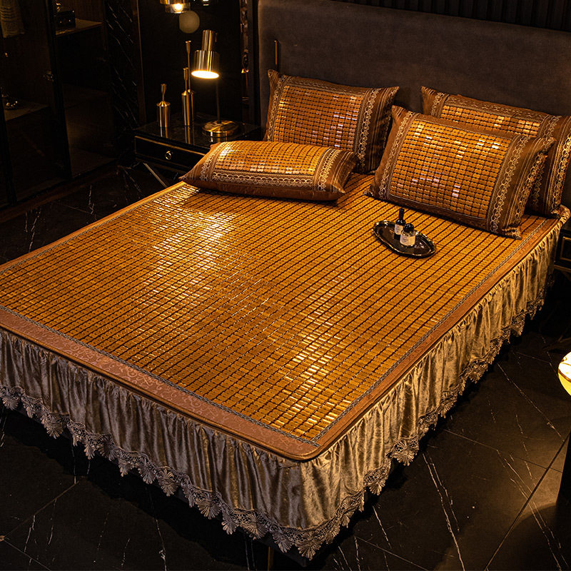 「次日达」夏天麻将席三件套2023新款冰丝席子床垫竹草席藤席床裙,淘宝优惠券,粉丝福利购,淘宝优惠卷