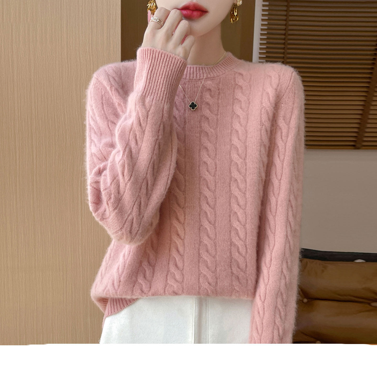 纯色圆领提花羊毛针织衫女宽松秋季新款宽松百搭减龄显瘦打底毛衣,淘宝优惠券,粉丝福利购,淘宝优惠卷