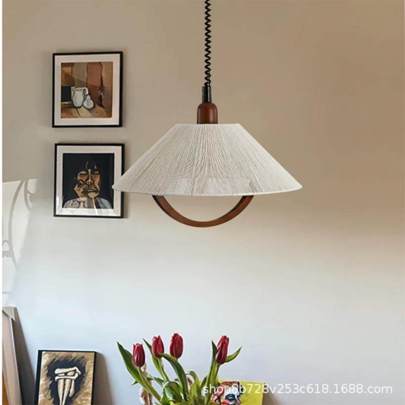 中古实木餐厅吊灯 法式复古麻绳餐桌灯侘寂风升降饭厅灯民宿吧台,淘宝优惠券,粉丝福利购,淘宝优惠卷