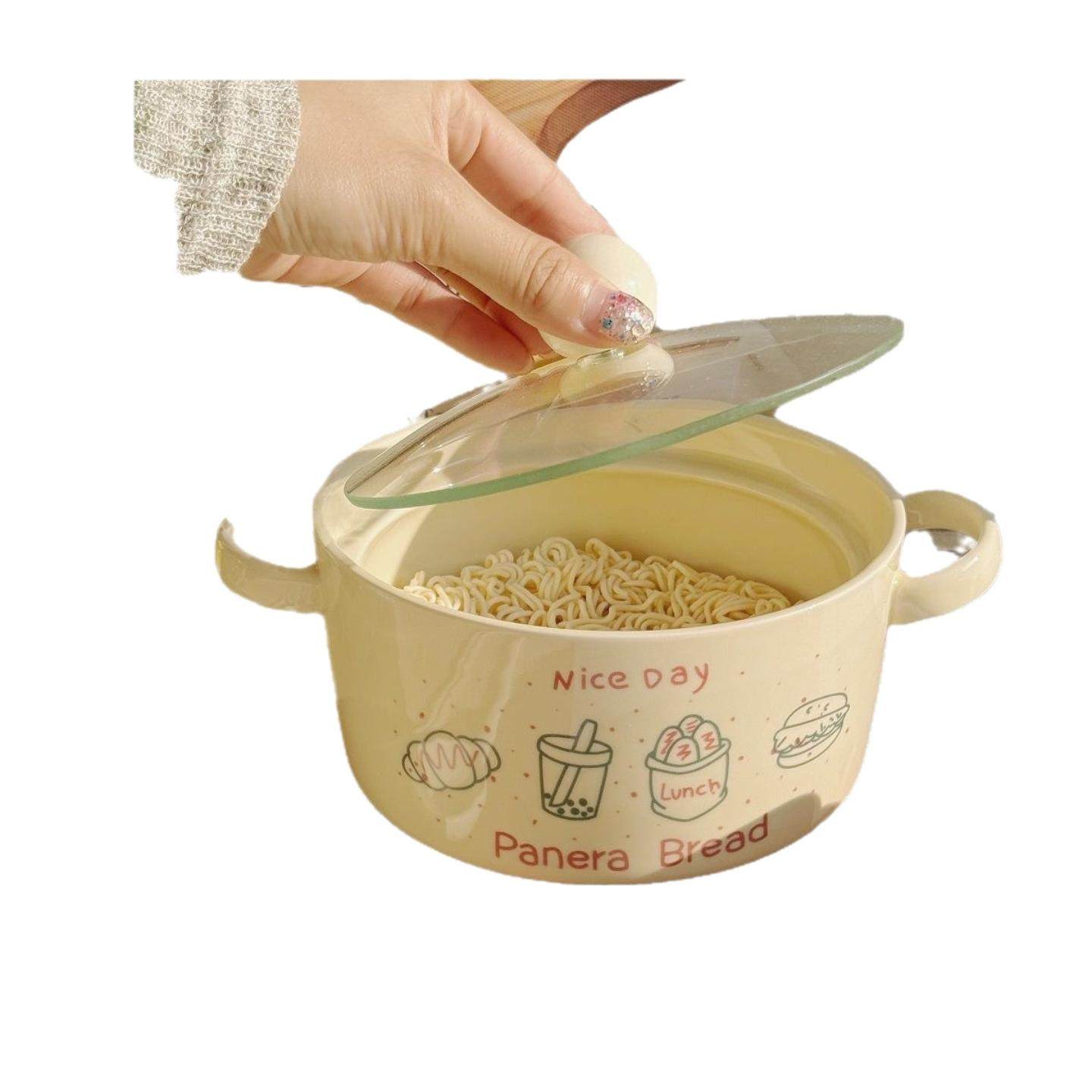 面包薯条泡面碗陶瓷带盖勺学生宿舍方便面碗双耳陶瓷螺蛳粉碗汤碗,淘宝优惠券,粉丝福利购,淘宝优惠卷