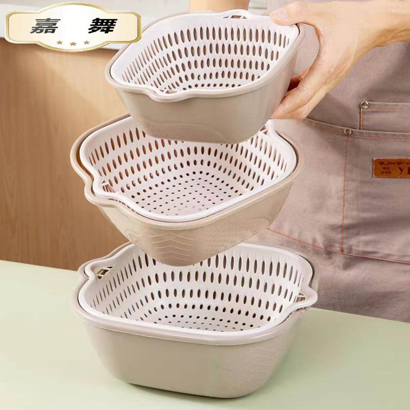 双层塑料洗菜篮子家用加厚水果盘客厅茶几淘沥水篮厨房圆形洗菜盆,淘宝优惠券,粉丝福利购,淘宝优惠卷