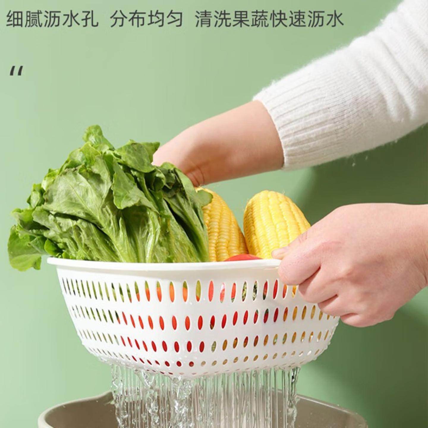双层塑料洗菜篮子家用加厚水果盘客厅茶几淘沥水篮厨房圆形洗菜盆,淘宝优惠券,粉丝福利购,淘宝优惠卷