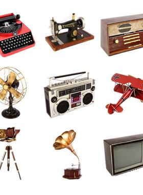 老式怀旧收音机留声机电视机缝纫机模型复古摆件陈列道具橱窗装饰